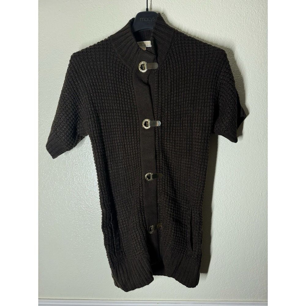 Michael Kors Brown Ribbed Knit‎ Cardigan Toggle Clasp Buttons Sz s